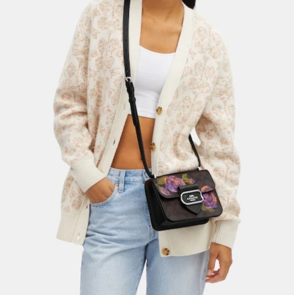 Morgan Square Crossbody In Signature Canvas With Rose Print - Picture 2 of 10